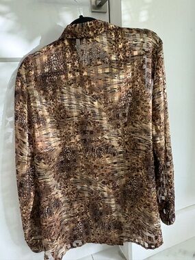 Notations Brown Patterned Sheer Button-Down Shirt